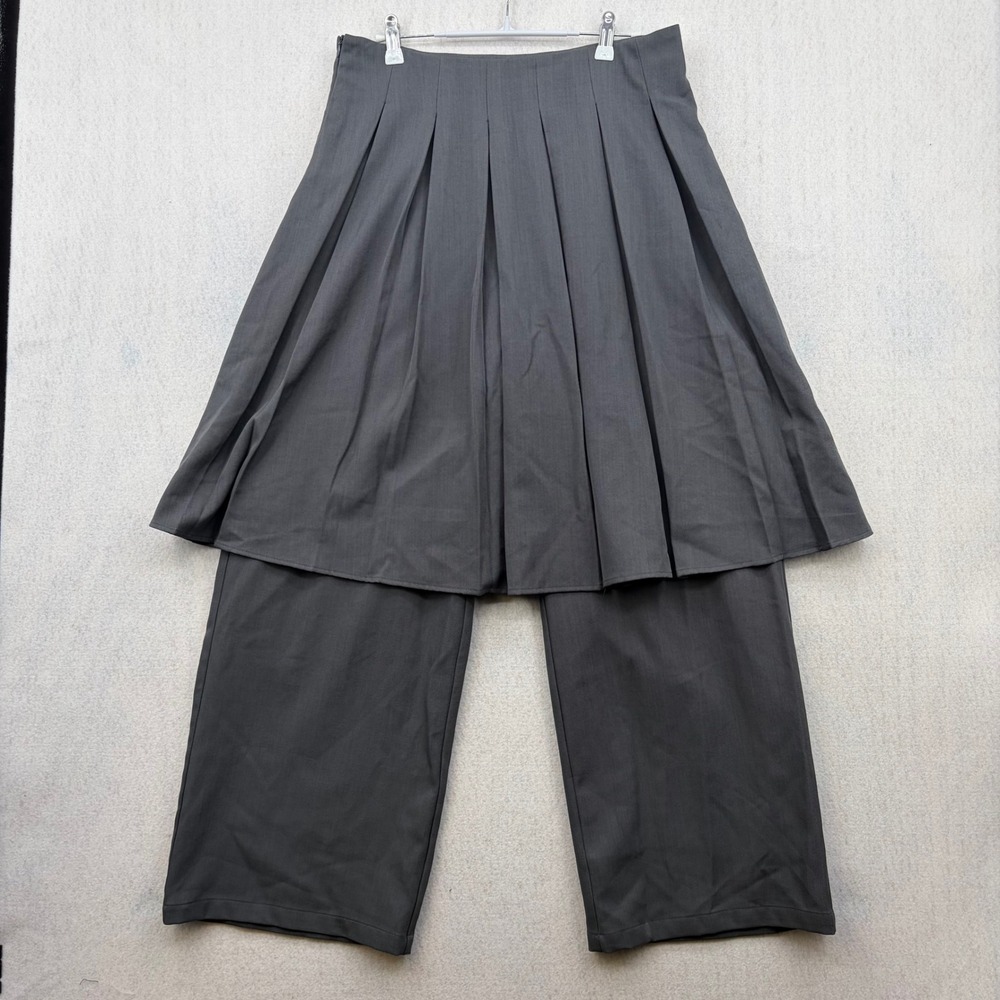 Sameuoo Culture Gray Pleated Skirt Overlay Wide Leg Pants Trousers Large